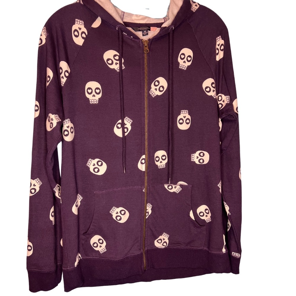 Modcloth Size M Purple Skull detail zip up hooded sweatshirt